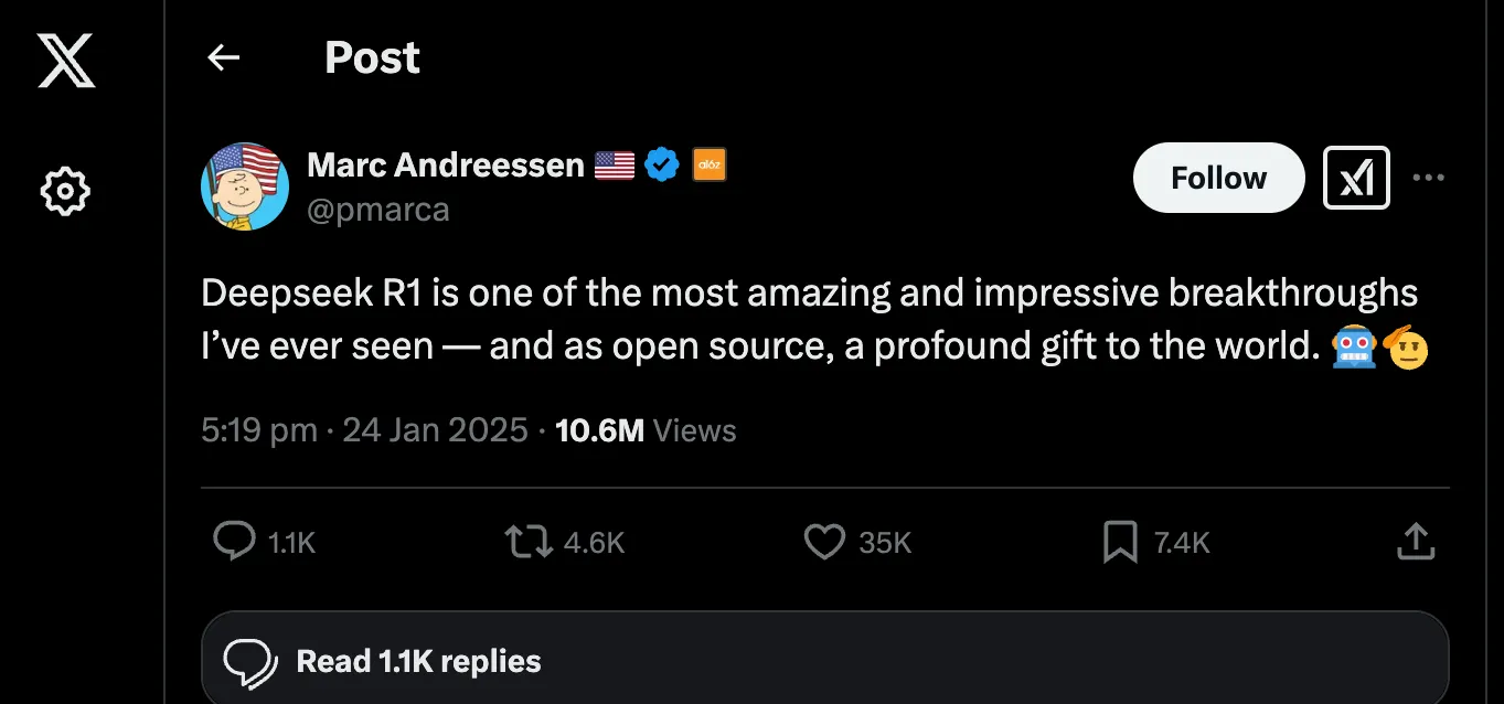 DeepSeek-R1 tweet